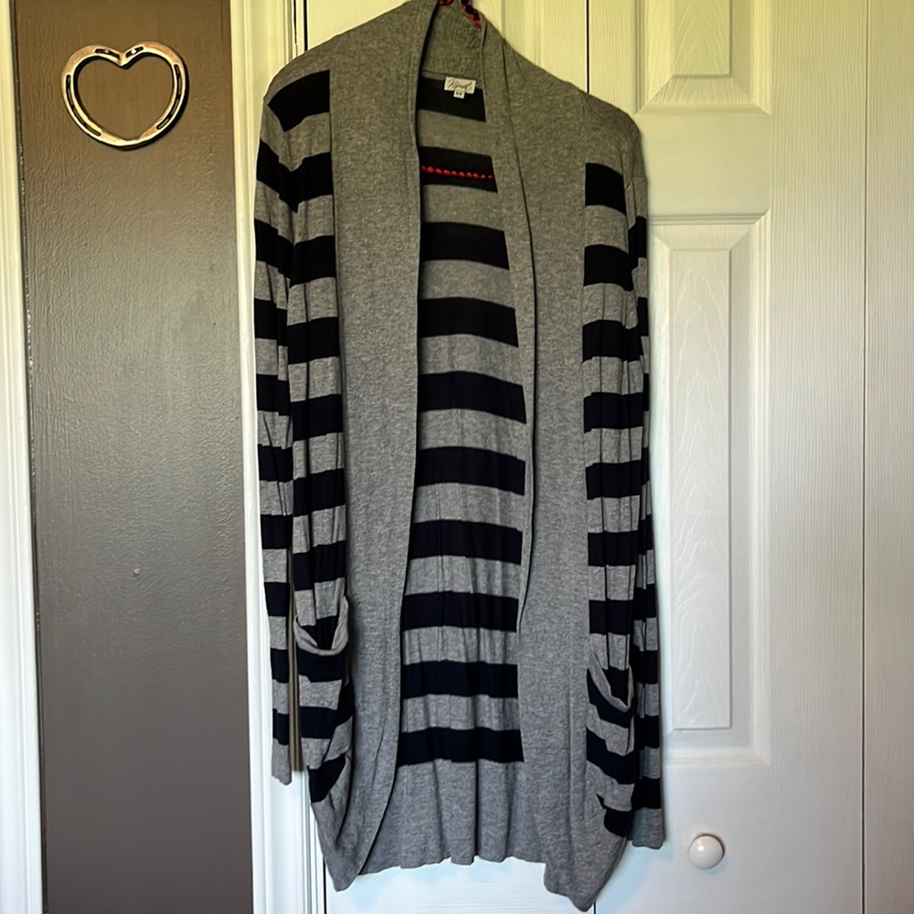Navy and Grey Striped Cardigan